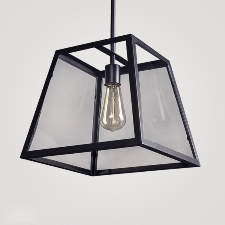 Moderne metalen hanglamp met 1 lamp, trapeziumvorm, trapeziumvorm in zwarte kleur Vensterafbeelding