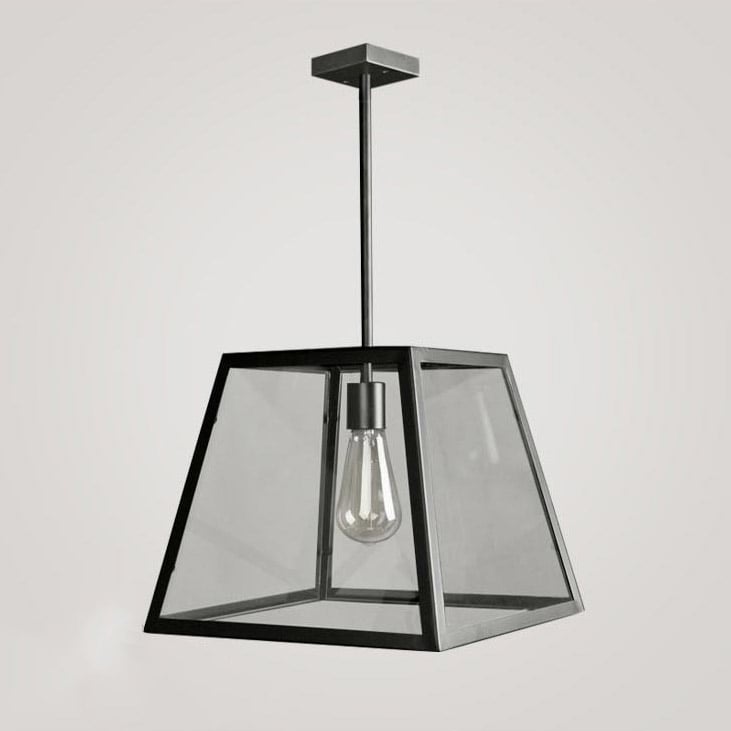 Moderne metalen hanglamp met 1 lamp, trapeziumvorm, trapeziumvorm in zwarte kleur Vensterafbeelding