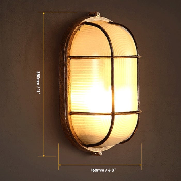 Industrial Glass Single Wall Sconce Wall Lamp with Metal Backplate in Rust window image