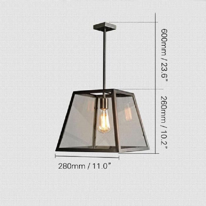 Moderne metalen hanglamp met 1 lamp, trapeziumvorm, trapeziumvorm in zwarte kleur Vensterafbeelding