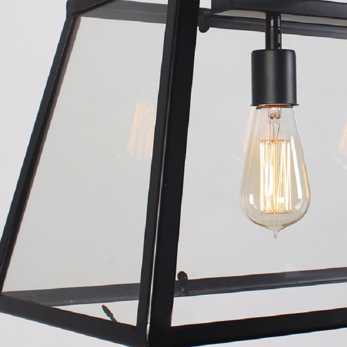 Moderne metalen hanglamp met 4 lampen, plafondhanglamp, trapeziumvorm in zwarte kleur Vensterafbeelding