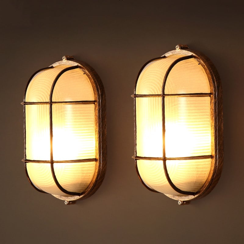 Industrial Glass Single Wall Sconce Wall Lamp with Metal Backplate in Rust window image