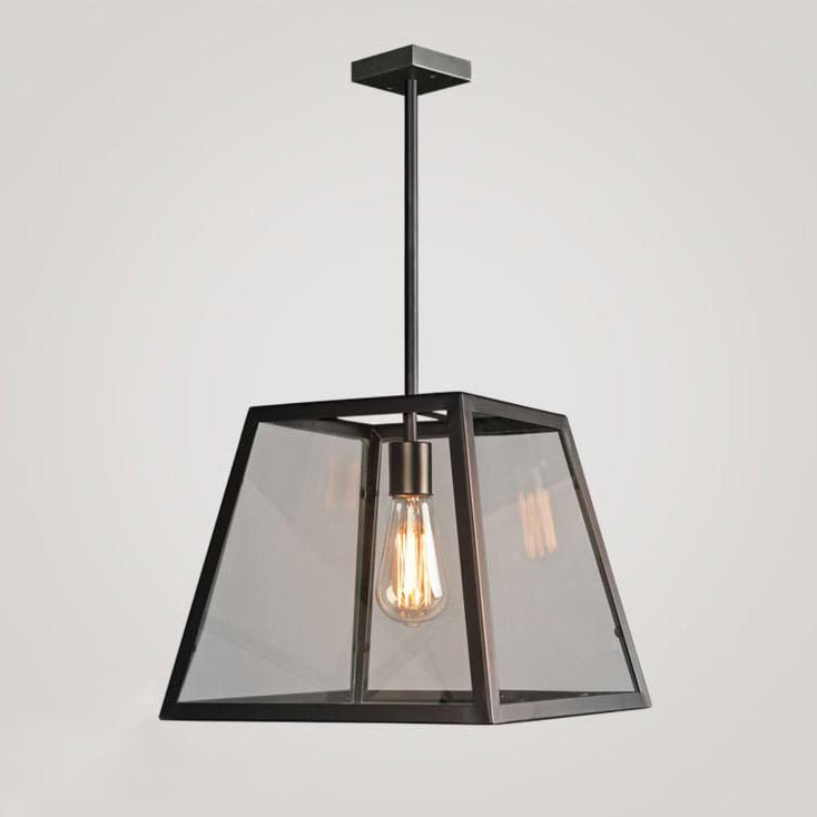 Moderne metalen hanglamp met 1 lamp, trapeziumvorm, trapeziumvorm in zwarte kleur Vensterafbeelding