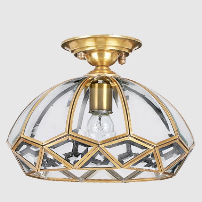 Modern Gold LED Geometric Semi Flush Mount Light Brass Glass Shape window image