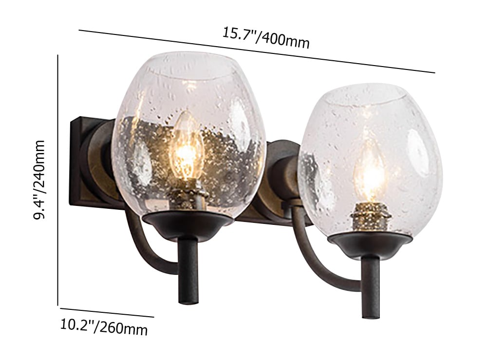 Modern Minimalist 2-Light Clear Glass Shade Wall Sconces in Black Metal Wall Light window image