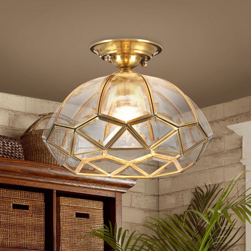 Modern Gold LED Geometric Semi Flush Mount Light Brass Glass Shape window image
