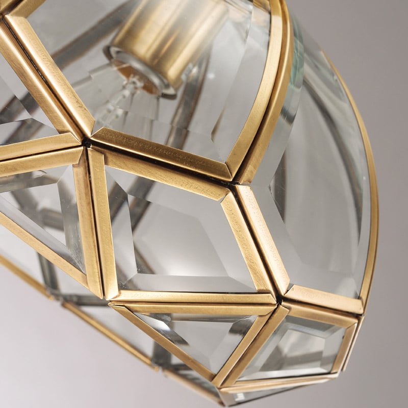 Modern Gold LED Geometric Semi Flush Mount Light Brass Glass Shape window image