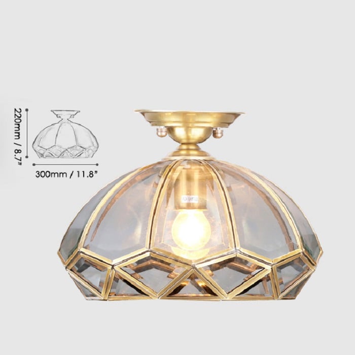Modern Gold LED Geometric Semi Flush Mount Light Brass Glass Shape window image