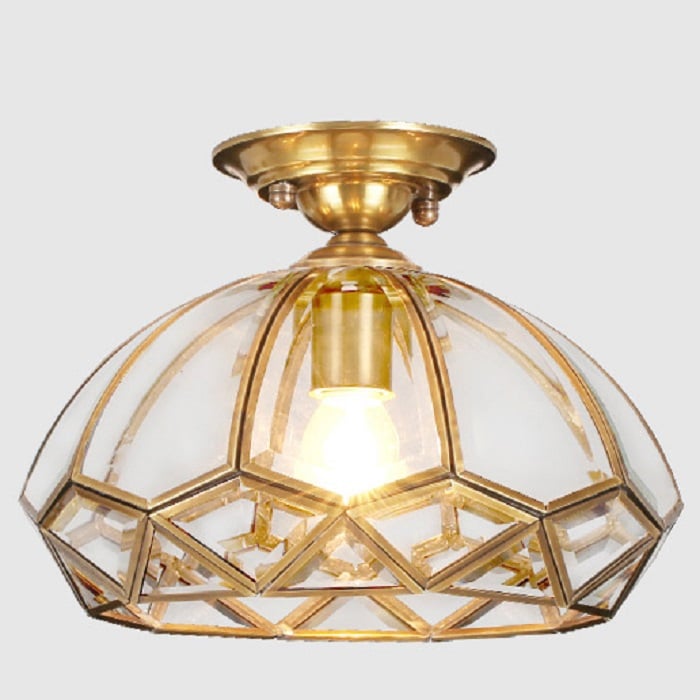Modern Gold LED Geometric Semi Flush Mount Light Brass Glass Shape window image