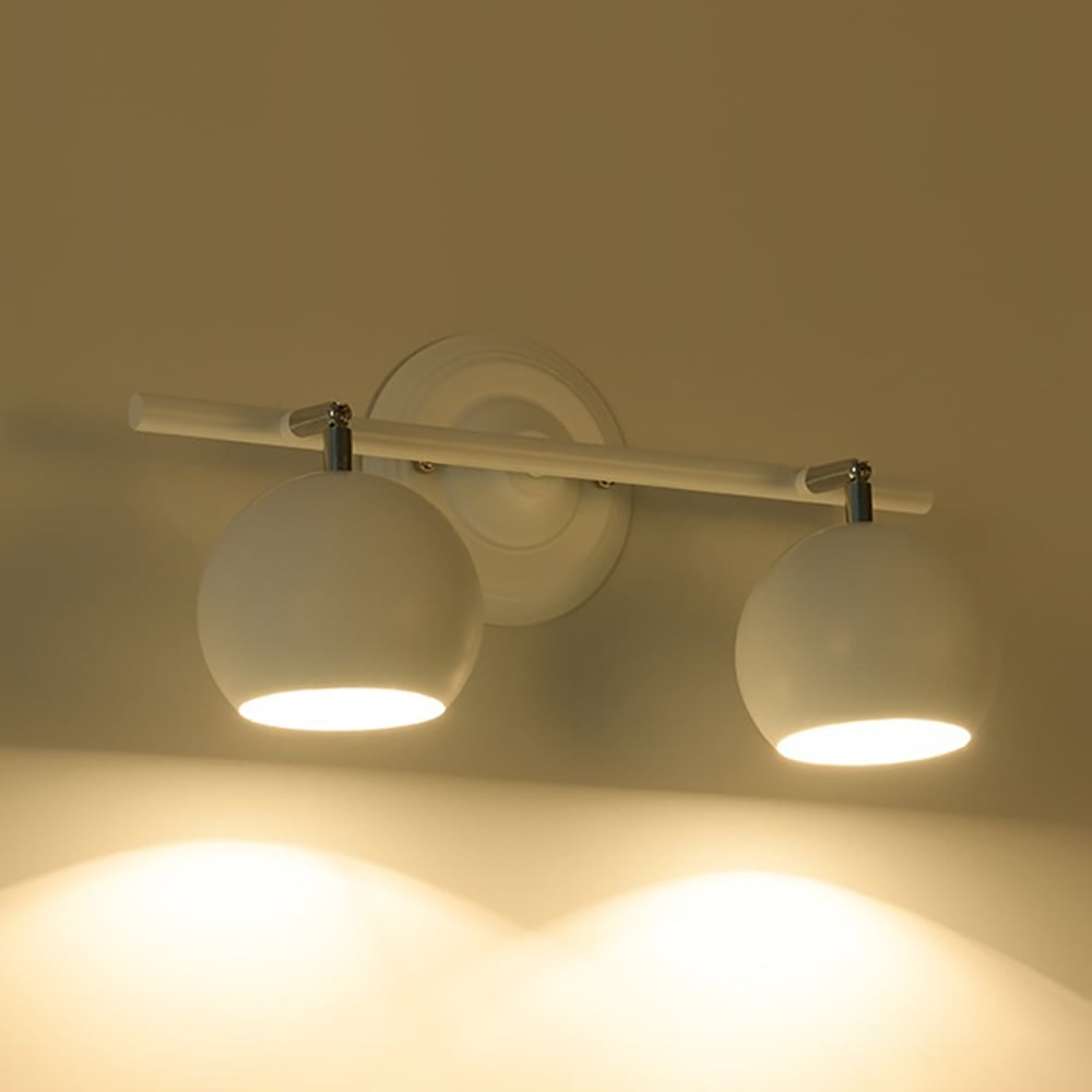 Modern 2-Light Wall Sconce  Metal in White Colour Globe Vanity Wall Light LED window image