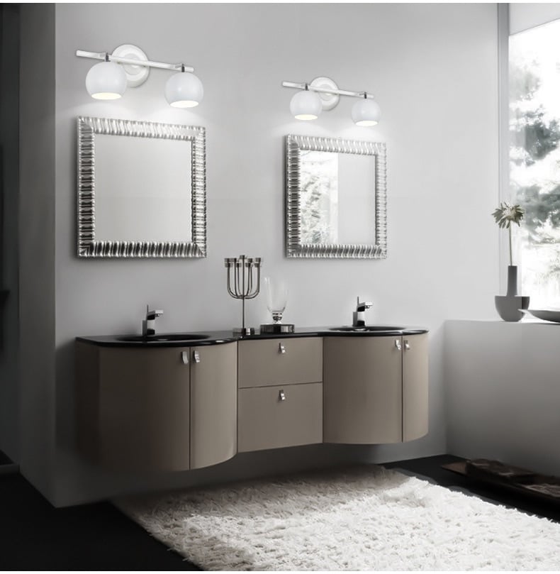 Modern 2-Light Wall Sconce  Metal in White Colour Globe Vanity Wall Light LED window image