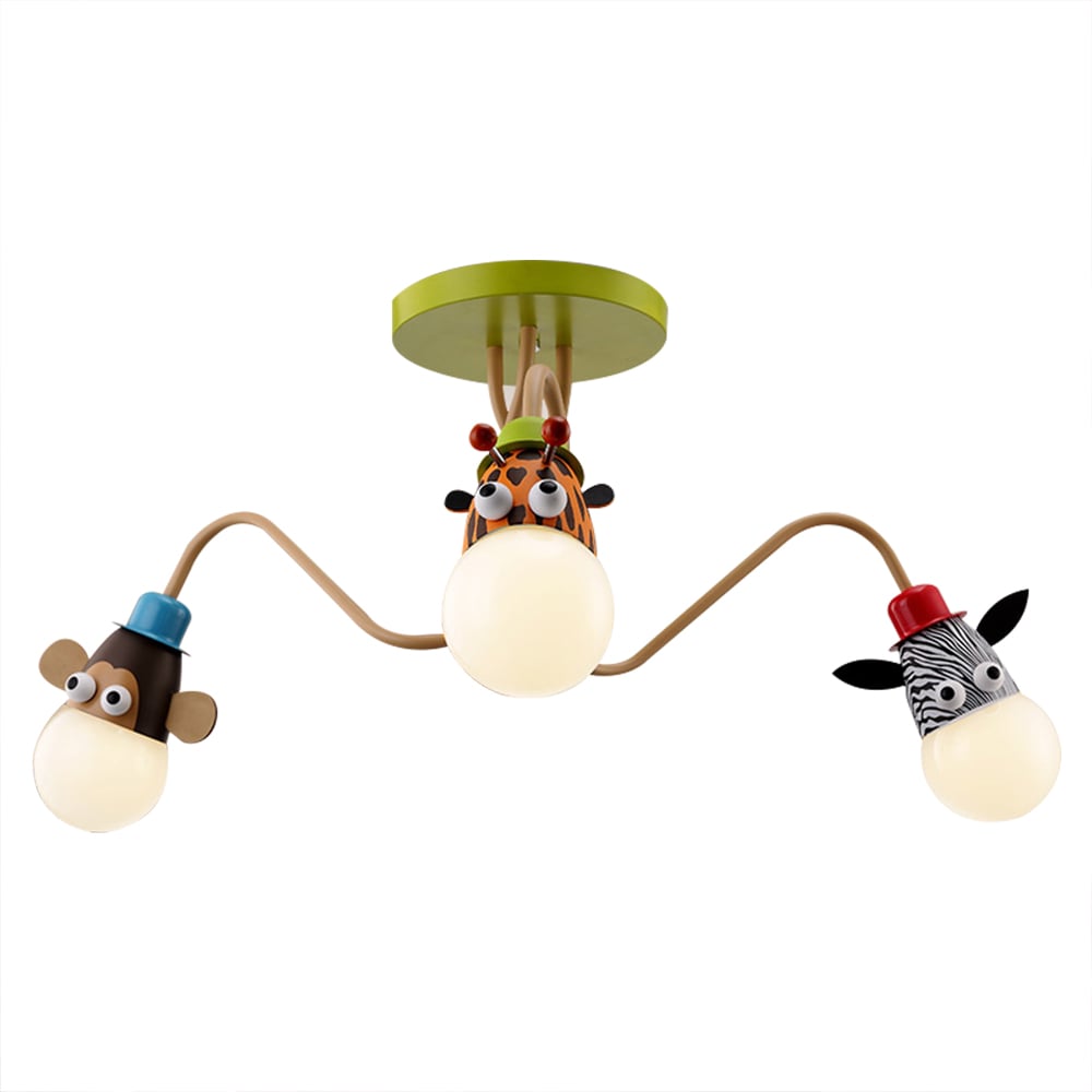 Art Deco 3-Light Semi-Flush Mount Light Animal Giraffe Monkey Zebra Children's Room window image