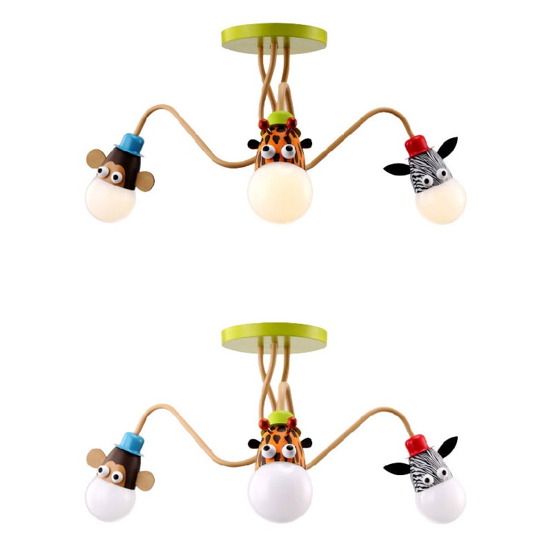Art Deco 3-Light Semi-Flush Mount Light Animal Giraffe Monkey Zebra Children's Room window image