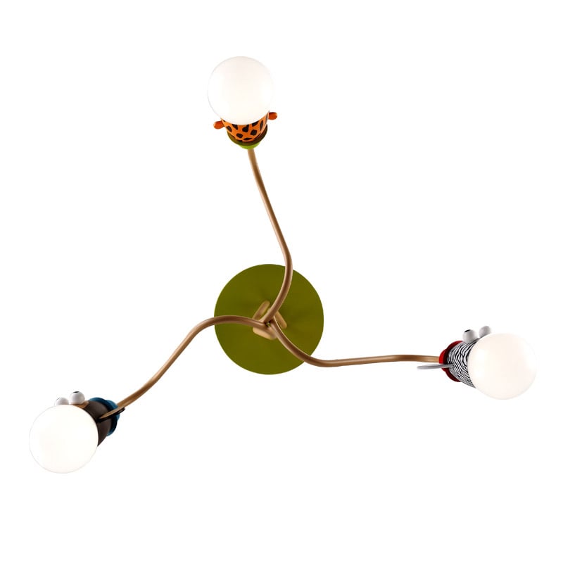 Art Deco 3-Light Semi-Flush Mount Light Animal Giraffe Monkey Zebra Children's Room window image