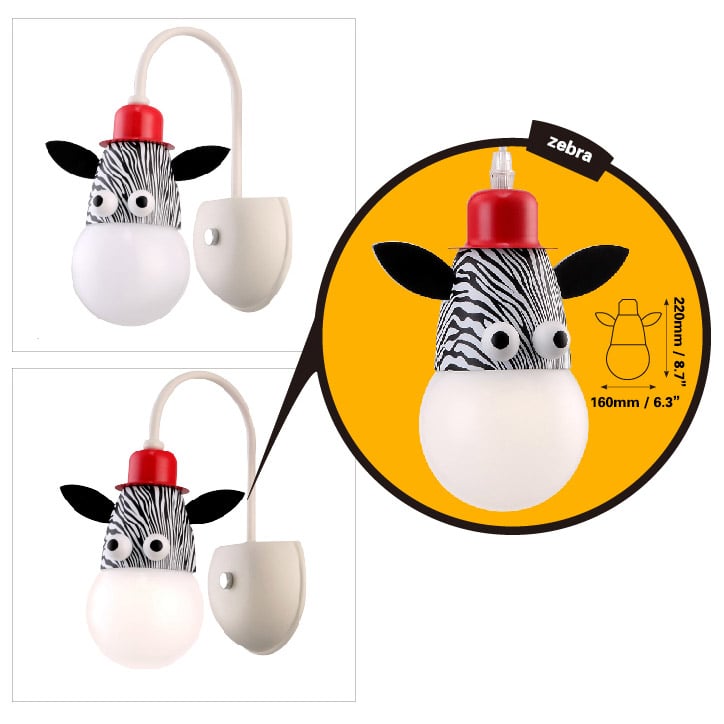 Applique murale LED Art Déco, motif animal zèbre, décoration de chambre d'enfant image de fenêtre