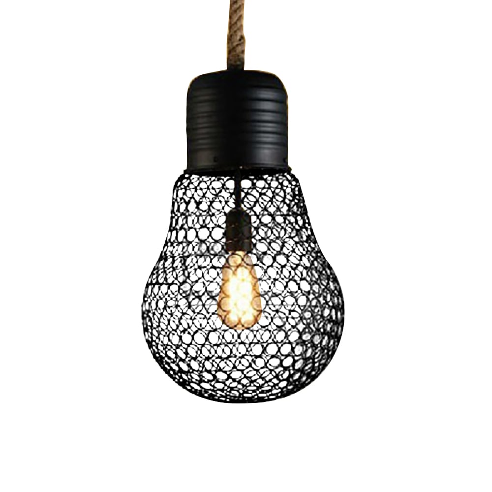 Industrial Single-Light Geometric Mesh Pattern Ceiling Pendant Light in Black Iron window image