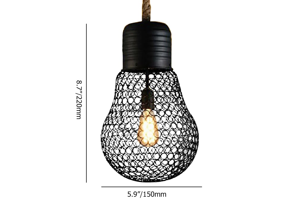 Industrial Single-Light Geometric Mesh Pattern Ceiling Pendant Light in Black Iron window image