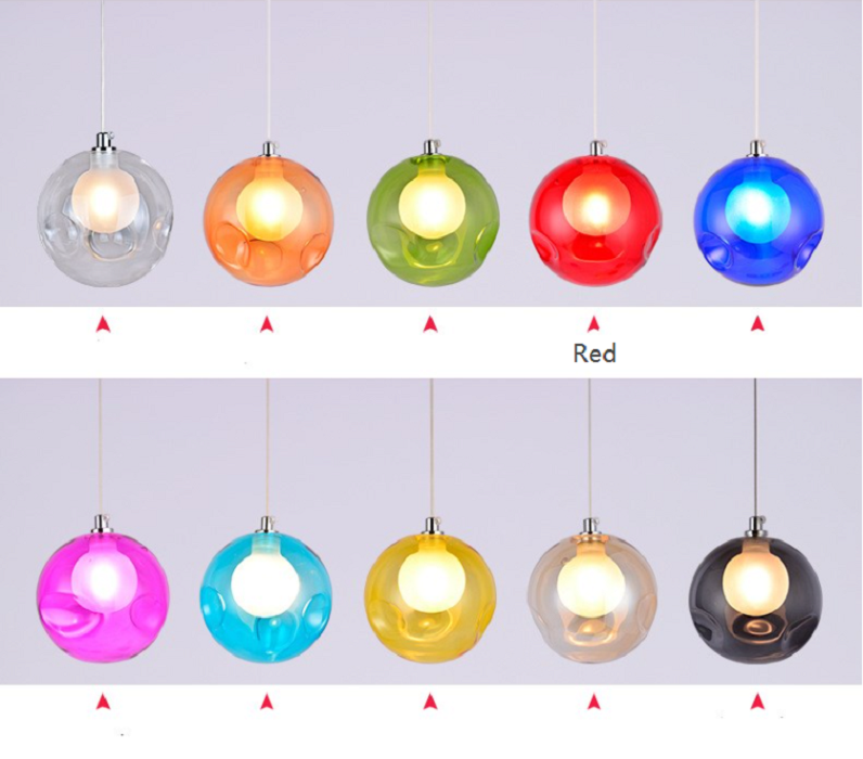 120mm Modern Red Glass Pendant Light in Globe Shape Ceiling Hanging Light window image