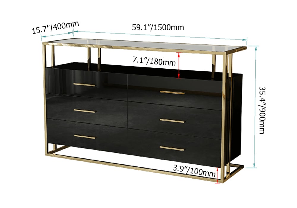 1500mm Buffet Rectangulaire Moderne avec Étagères et Tiroirs Poids, dimensions, image
