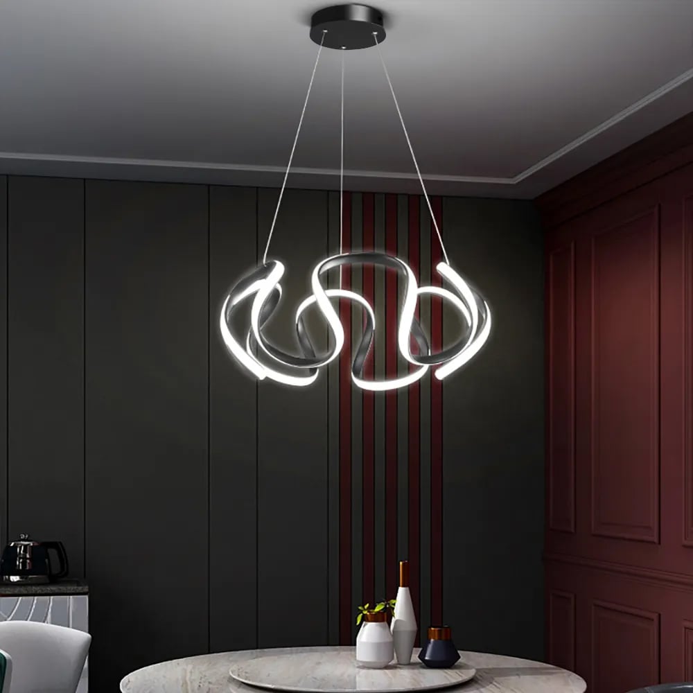 Rola Minimalist Black LED Unique Geometric Chandelier Hanging Pendant Light 
