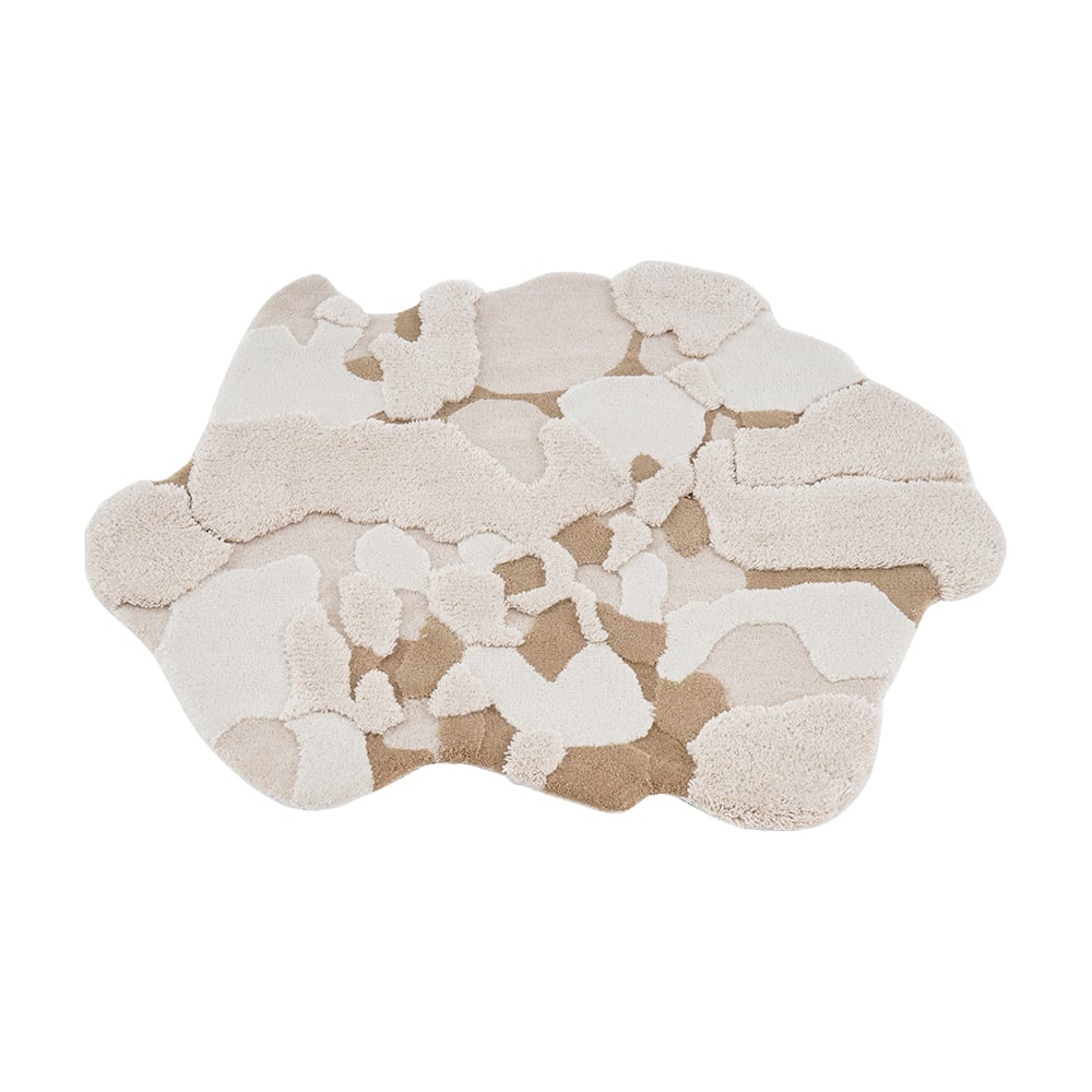 Tapis moderne capitonné en laine beige 3D, tapis décoratif pour salon et chambre image de fenêtre