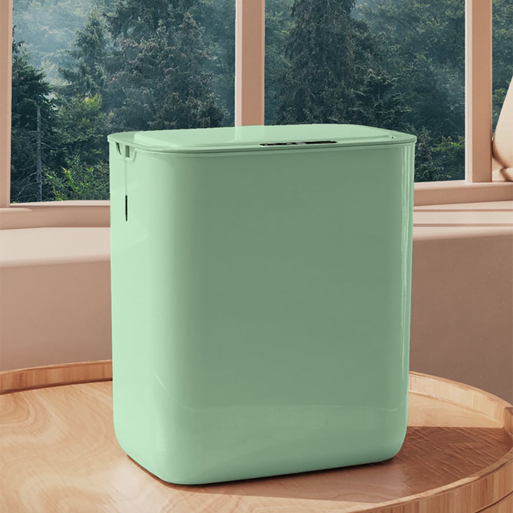 Rectangular Bathroom Touchless Sensor Trash Can Garbage Can with Lid in Green window image