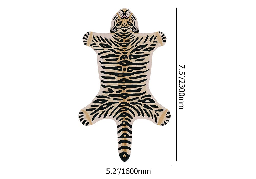 Tapis décoratif en forme de tigre, 1600 mm x 2300 mm, imprimé animalier Poids, dimensions, image