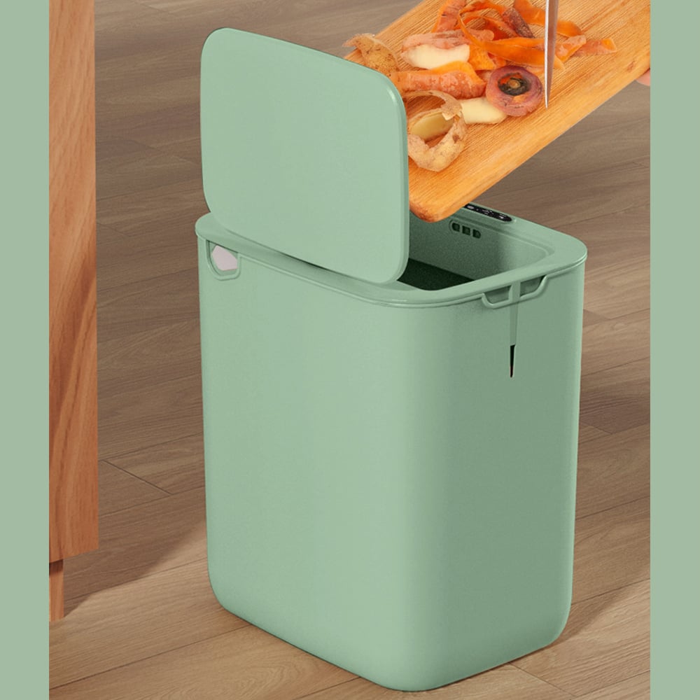 Rectangular Bathroom Touchless Sensor Trash Can Garbage Can with Lid in Green window image