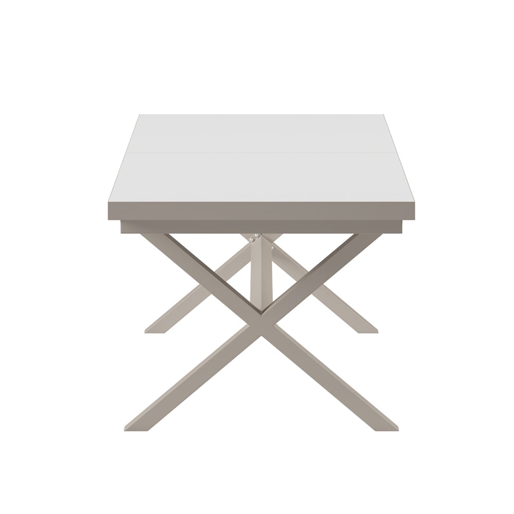 Ensemble de salle à manger d'extérieur extensible en marbre blanc 9 pièces avec fauteuils tissés (1630 mm-2140 mm) image de fenêtre