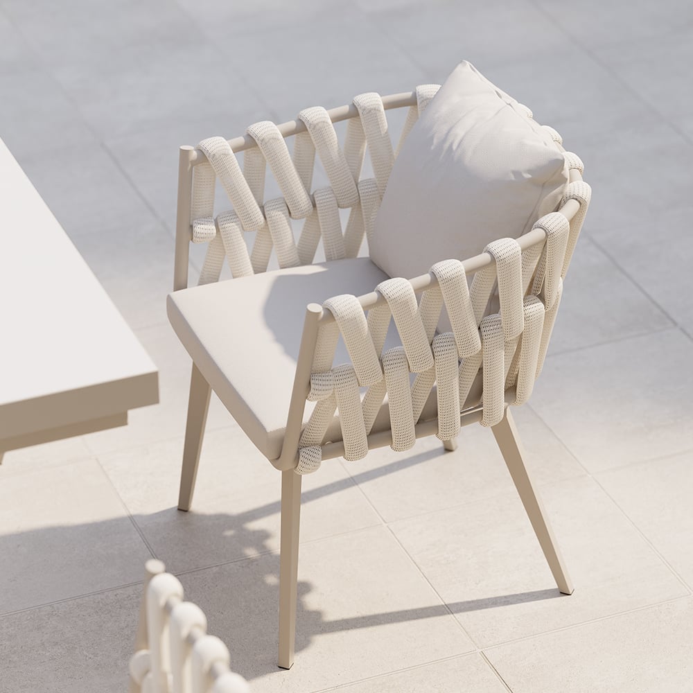 Ensemble de salle à manger d'extérieur extensible en marbre blanc 9 pièces avec fauteuils tissés (1630 mm-2140 mm) image de fenêtre