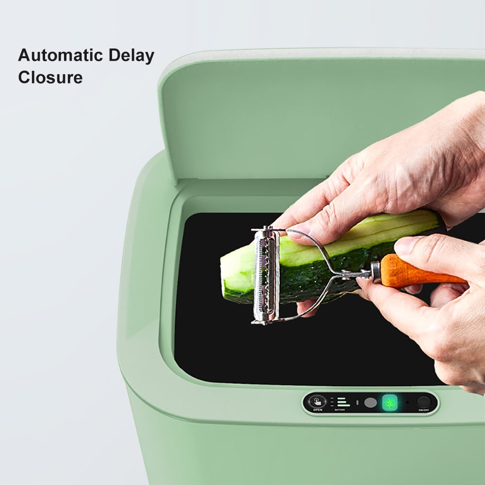 Rectangular Bathroom Touchless Sensor Trash Can Garbage Can with Lid in Green window image