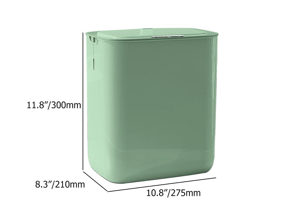 Rectangular Bathroom Touchless Sensor Trash Can Garbage Can with Lid in Green weights dimensions image
