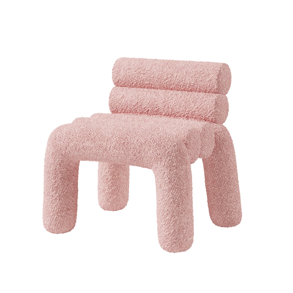 Modern Pink Boucle Accent Chair Upholstery Horizontal Channeled for ...