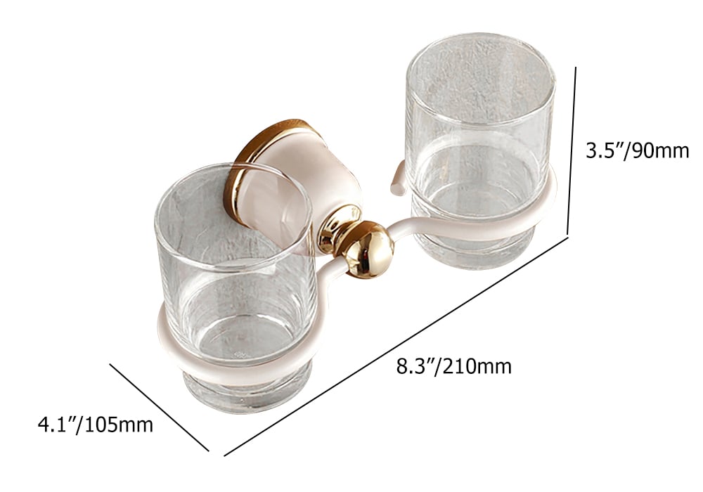 Two Small Toothbrush Holder Wall Mounted for Bathroom with Glass Copper in Gold Finish weights dimensions image