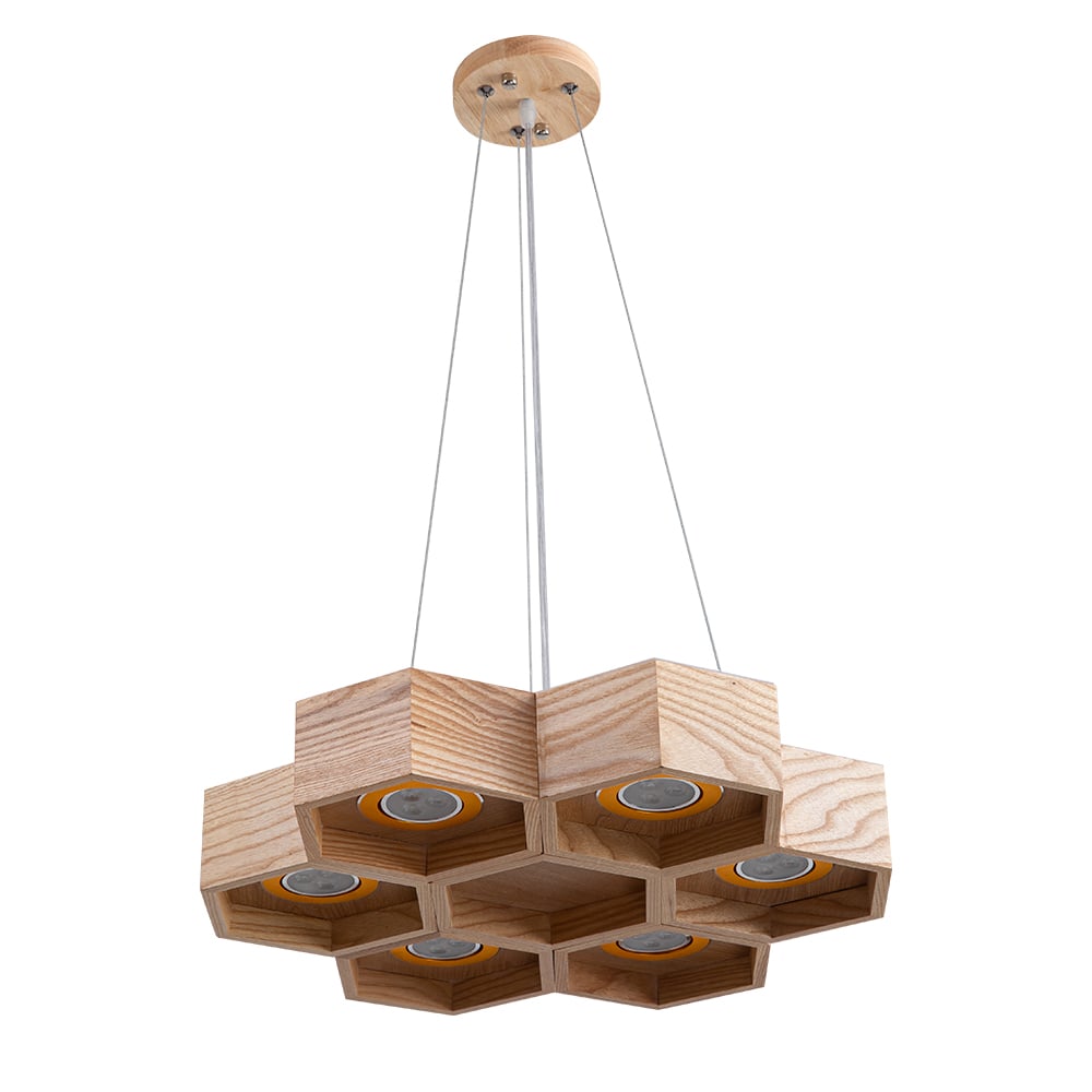 Nordic 6-Light LED Wood Pendant Chandeliers Light for Living Room Home Decor