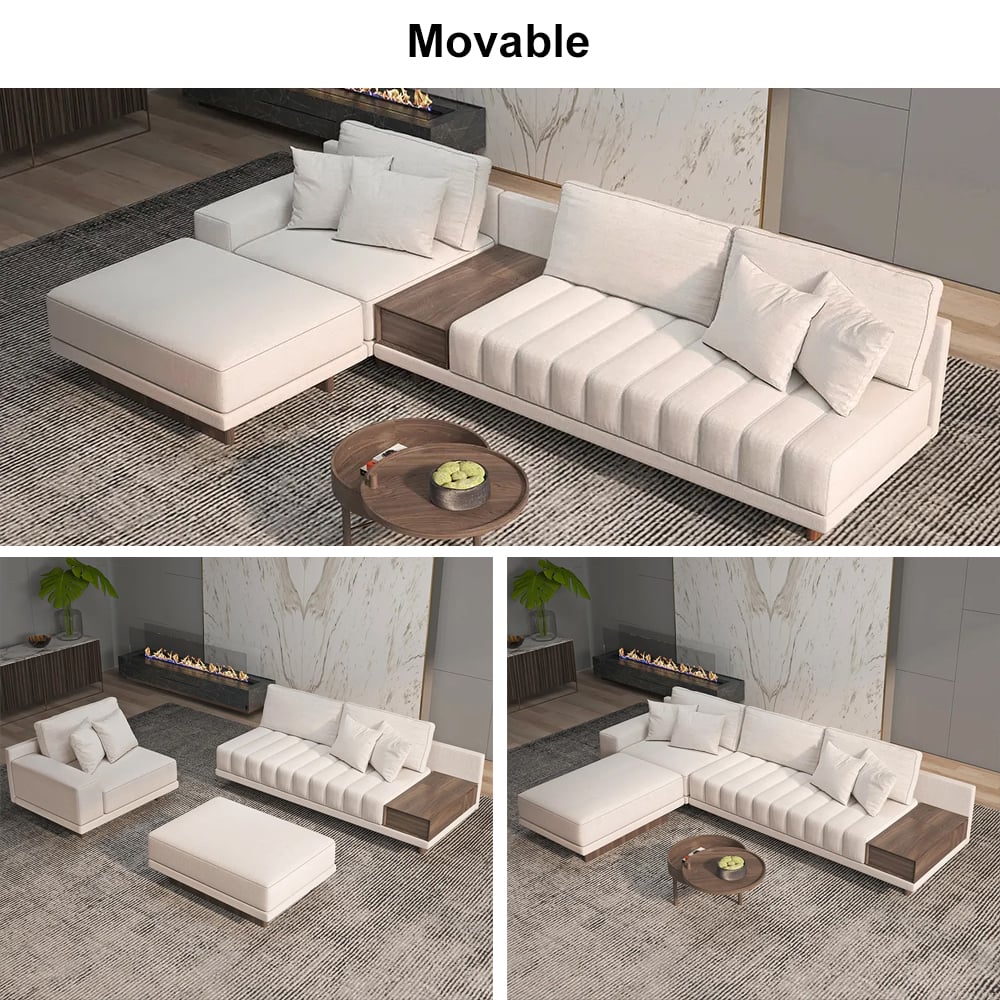 Vewal 3200 mm L-Shaped Modular Cotton-Linen Sectional Sofa Set with 889 mm Square Coffee Table window image