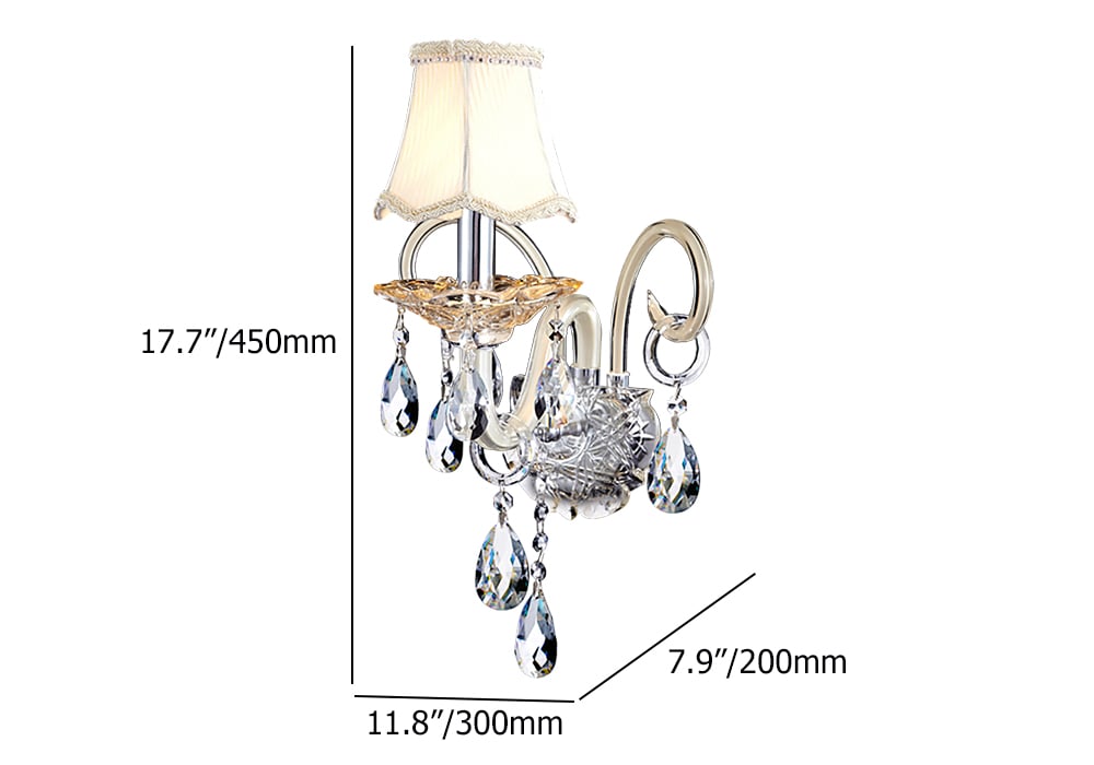 Applique murale à 1 ampoule en cristal et chrome, style rustique avec abat-jour beige Poids, dimensions, image