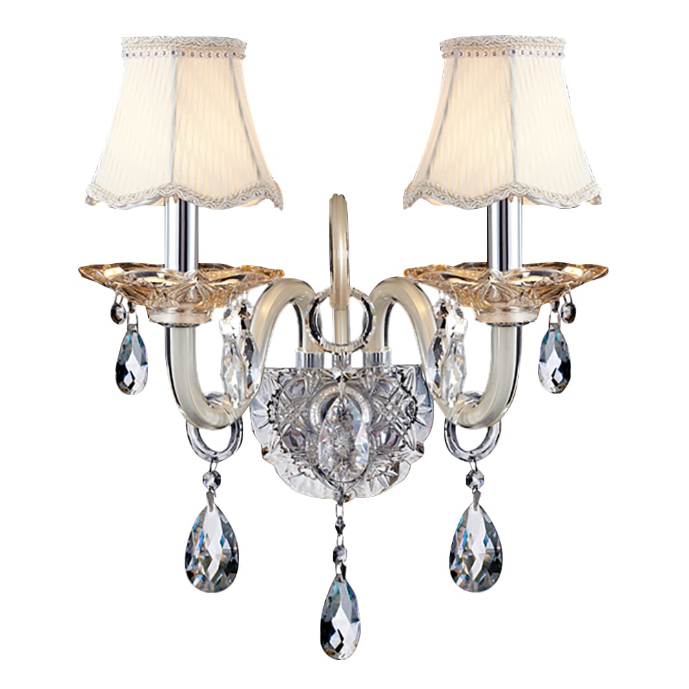 Applique murale à 2 lumières en cristal et chrome de style rustique avec abat-jour beiges image de fenêtre