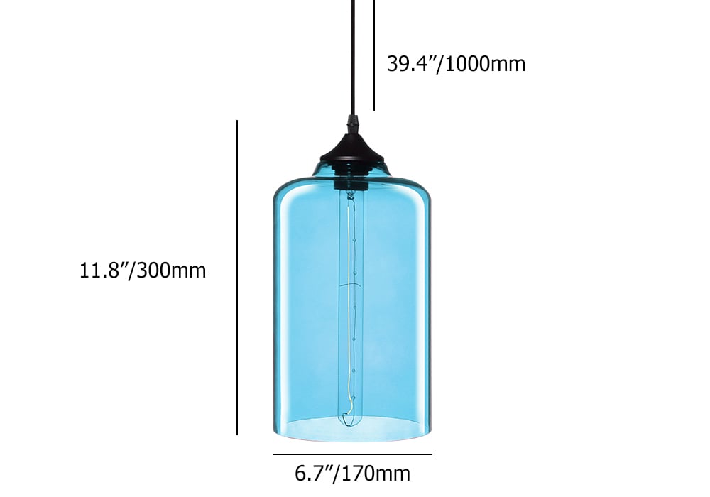 Modern Minimalist Glass 1-Light Cylinder Shape Pendant Light  in Blue Color window image