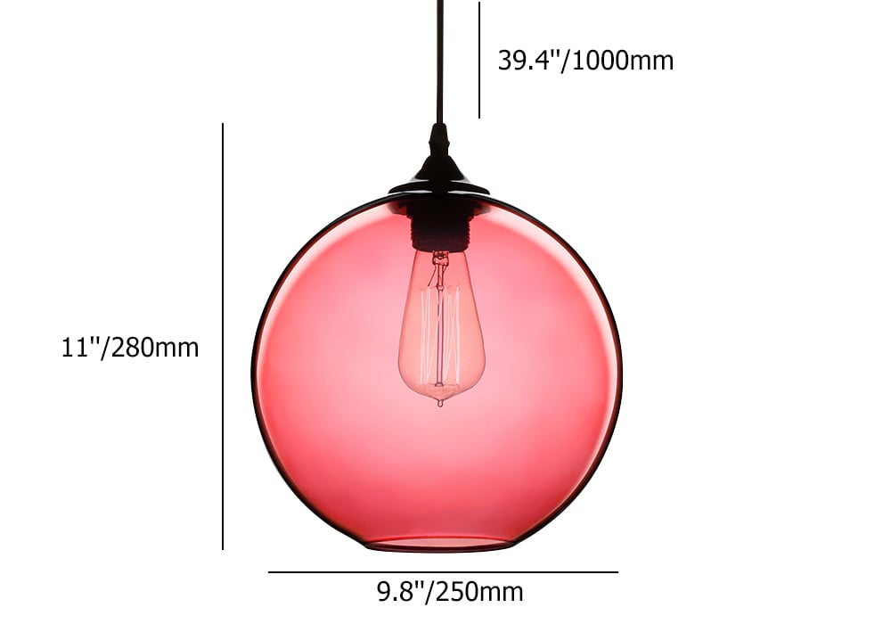Lámpara colgante de vidrio Edison moderna y minimalista con forma de globo en color rojo Imagen de ventana