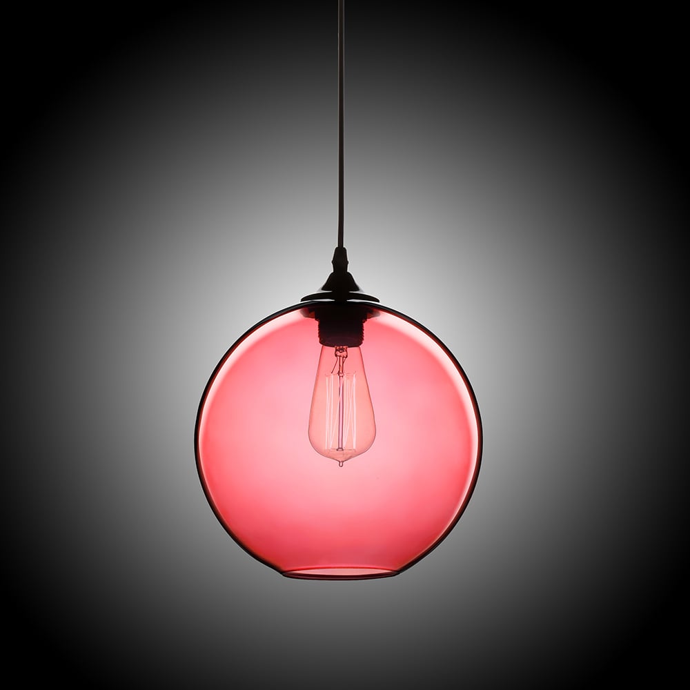 Lámpara colgante de vidrio Edison moderna y minimalista con forma de globo en color rojo Imagen de ventana