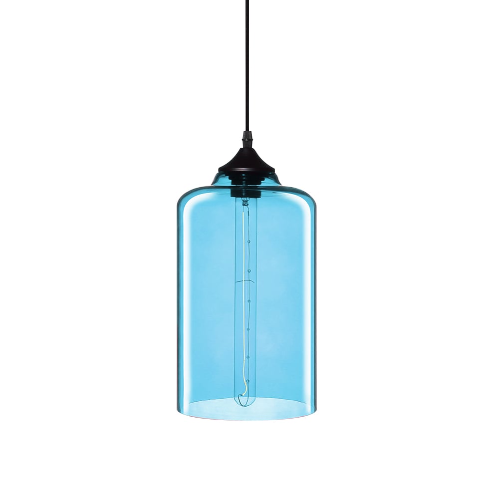 Modern Minimalist Glass 1-Light Cylinder Shape Pendant Light  in Blue Color window image