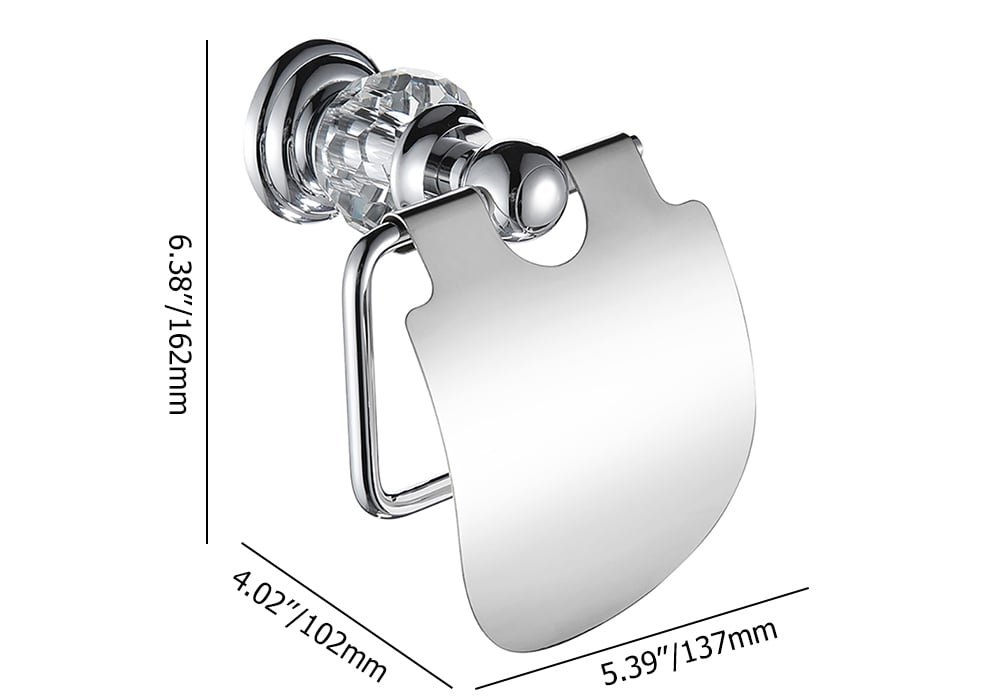 Modern Wall Mounted Toilet Paper Holder & Cover Brass Crystal in Chrome Finsh window image