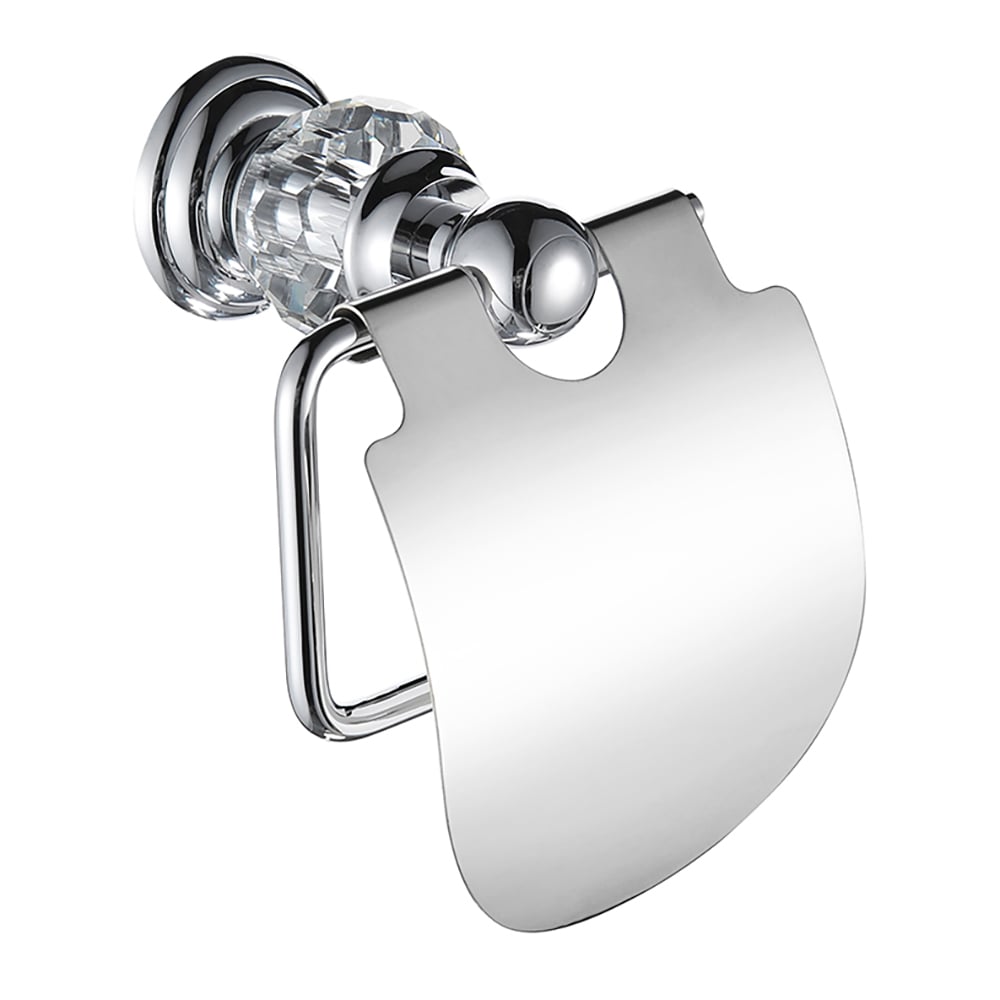 Modern Wall Mounted Toilet Paper Holder & Cover Brass Crystal in Chrome Finsh window image