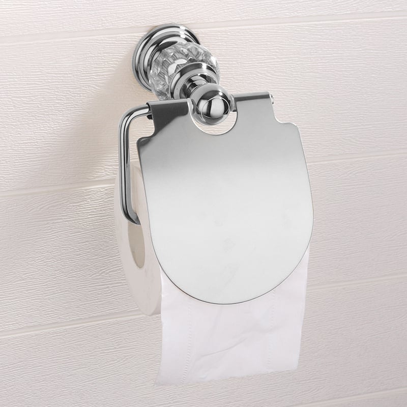 Modern Wall Mounted Toilet Paper Holder & Cover Brass Crystal in Chrome Finsh window image