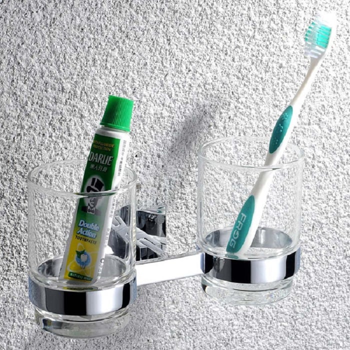 Modern Brass Toothbrush Holder in Chrome Finish Wall Mounted window image