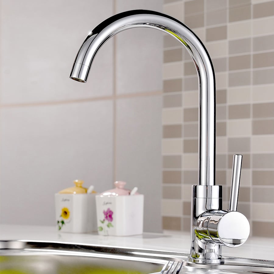 Modern Brass Chrome Kitchen Faucet Single Hole 1-Handle Faucet window image