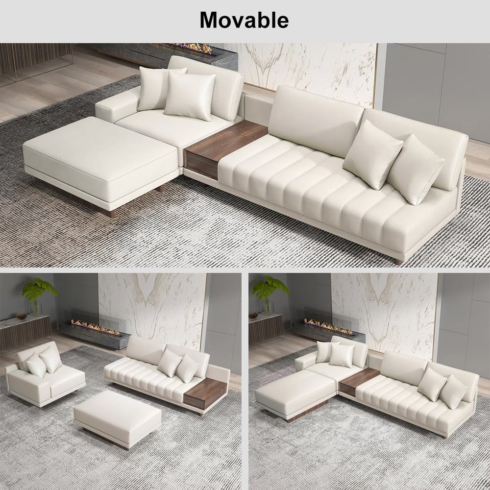 L-Shaped Modular Leather Sectional Sofa Set with Square Coffee Table window image