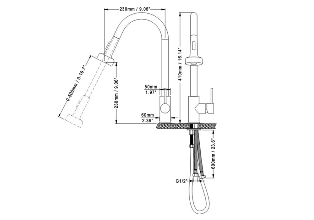 Modern Brass Chrome Kitchen Faucet Single Hole 1-Handle Faucet  weights dimensions image