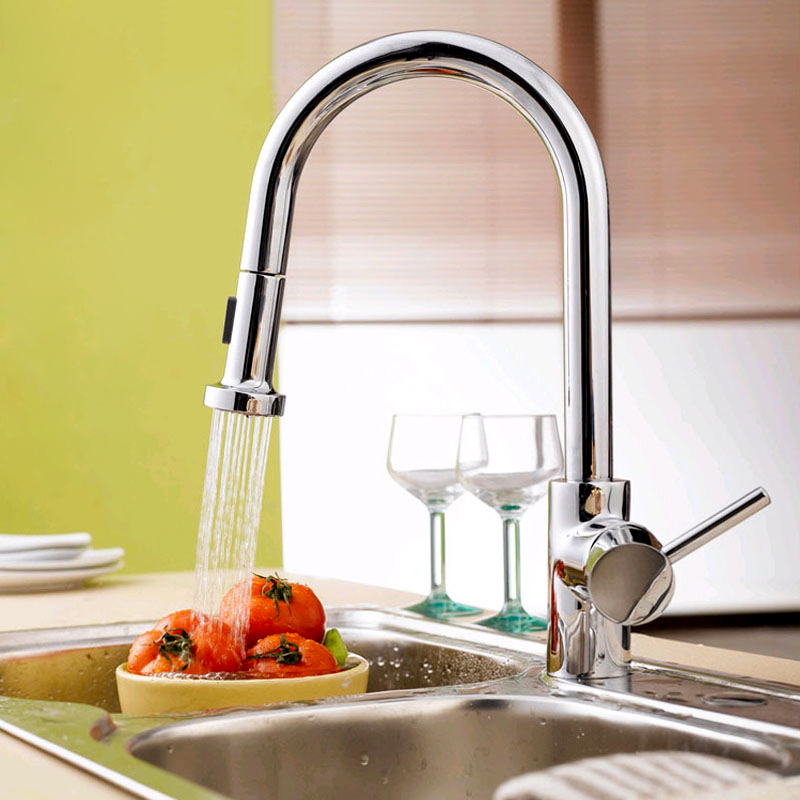 Modern Brass Chrome Kitchen Faucet Single Hole 1-Handle Faucet  window image